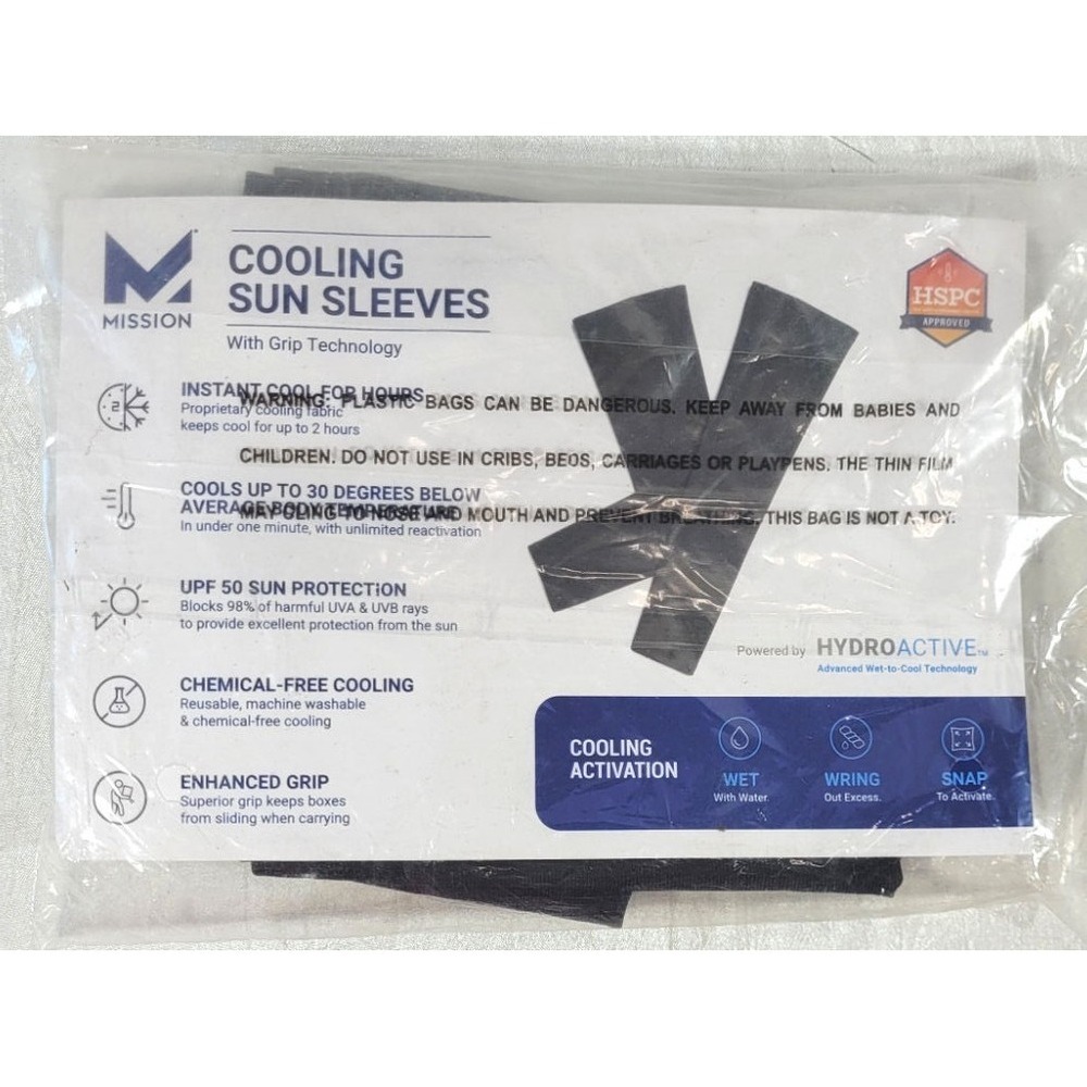Mission Hydroactive UPF 50 Enhanced Grip Cooling Sun Sleeves - Black 1 Pair S/M